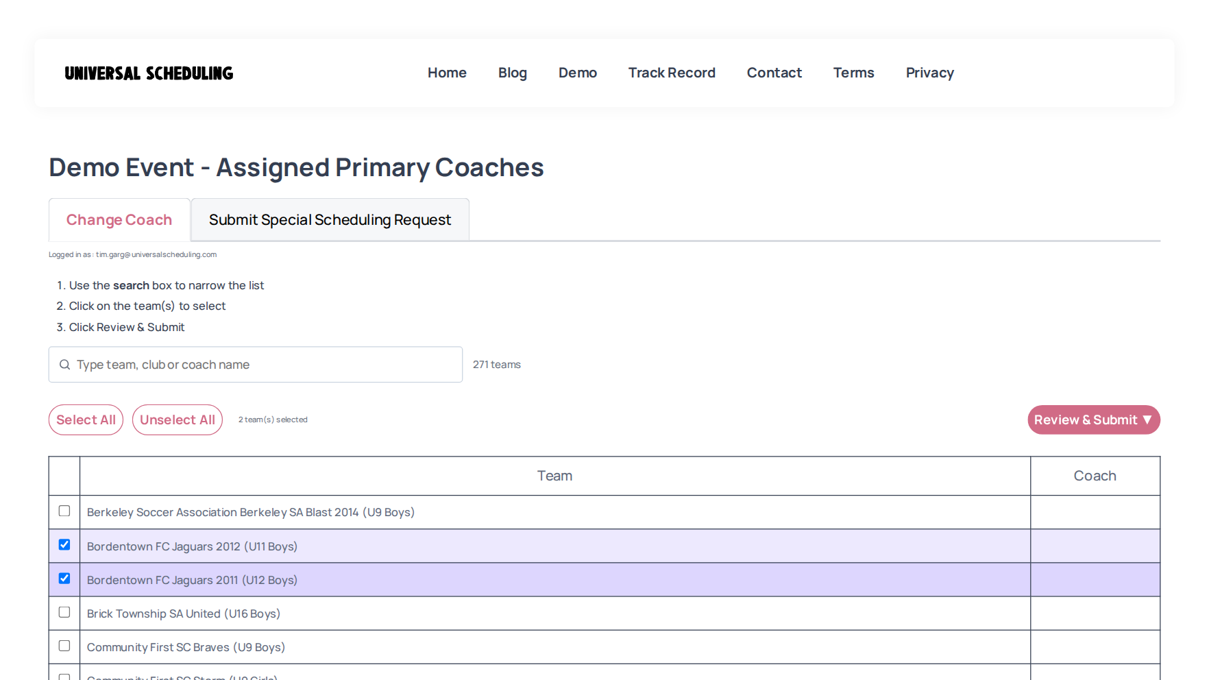 Coach Conflict Request Page