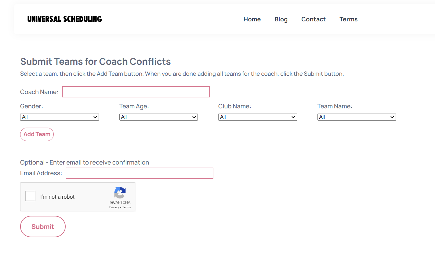 Coach Conflict Request Page