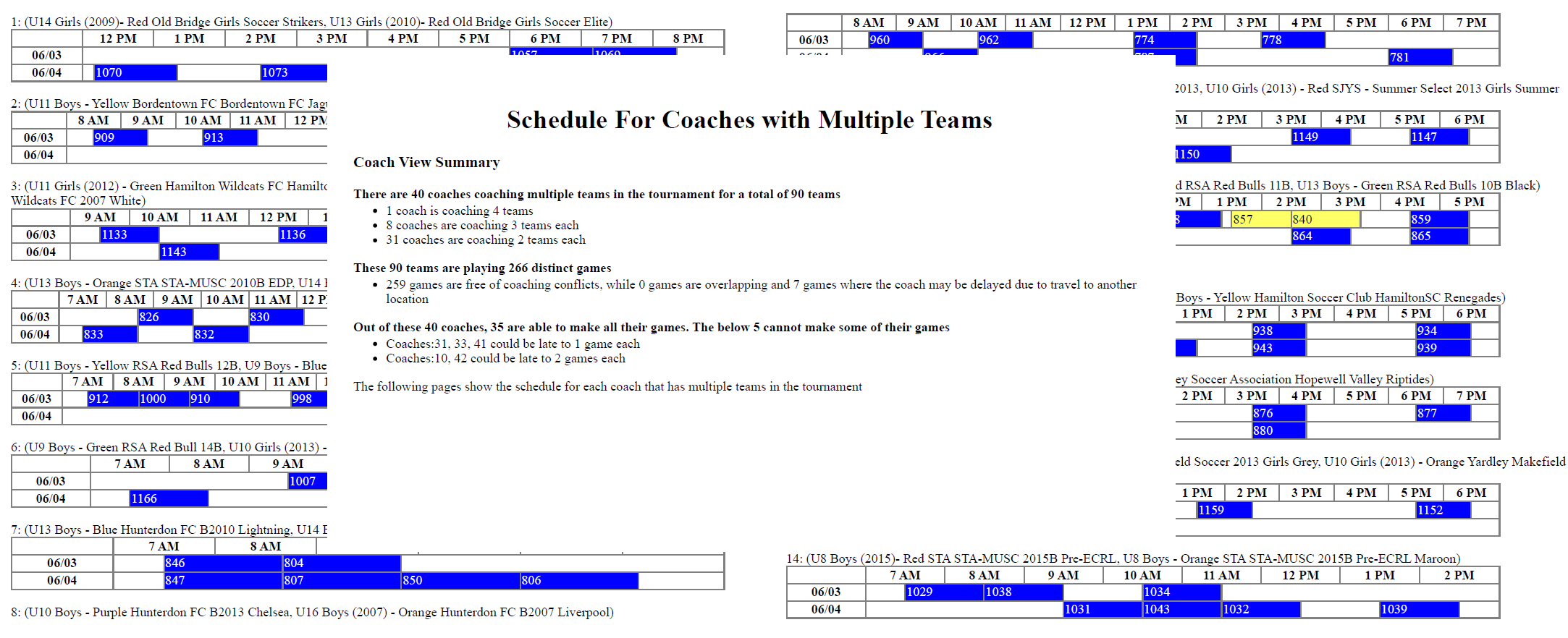 Complete Coach Schedule